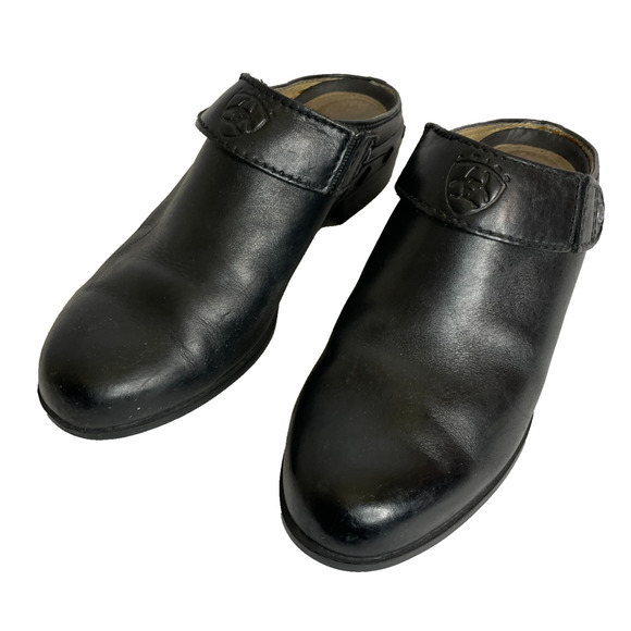 Women's 8 Ariat Black Leather Slip On Open Heel Western Slingback Mules - Picture 1 of 12